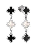 Серьги из белого золота c бриллиантами, ониксом и перламутром