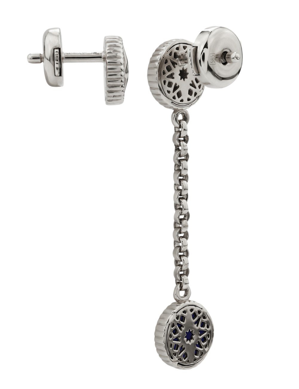 Серьги из белого золота c бриллиантами, лазуритом и перламутром