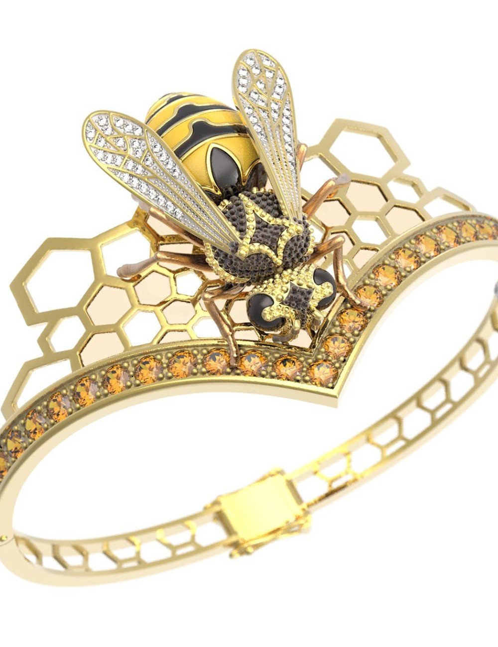 Браслет из лимонного золота c эмалью, фианитом, цитрином и эмалью