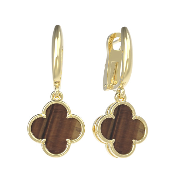 Серьги из лимонного золота 585 пробы c тигровым глазом