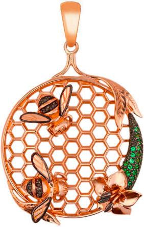 Подвеска из красного золота 585 пробы c фианитом