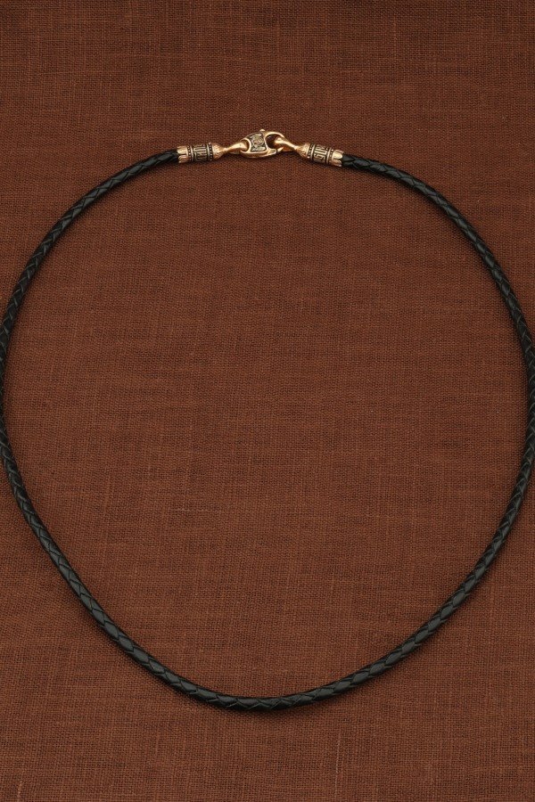 Гайтан из золота c кожаным шнурком