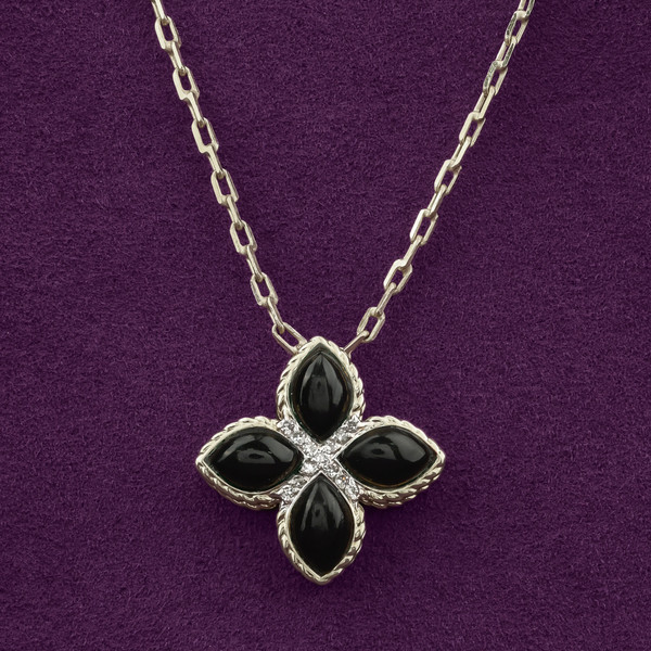 Колье из белого золота 585 пробы c бриллиантами и ониксом