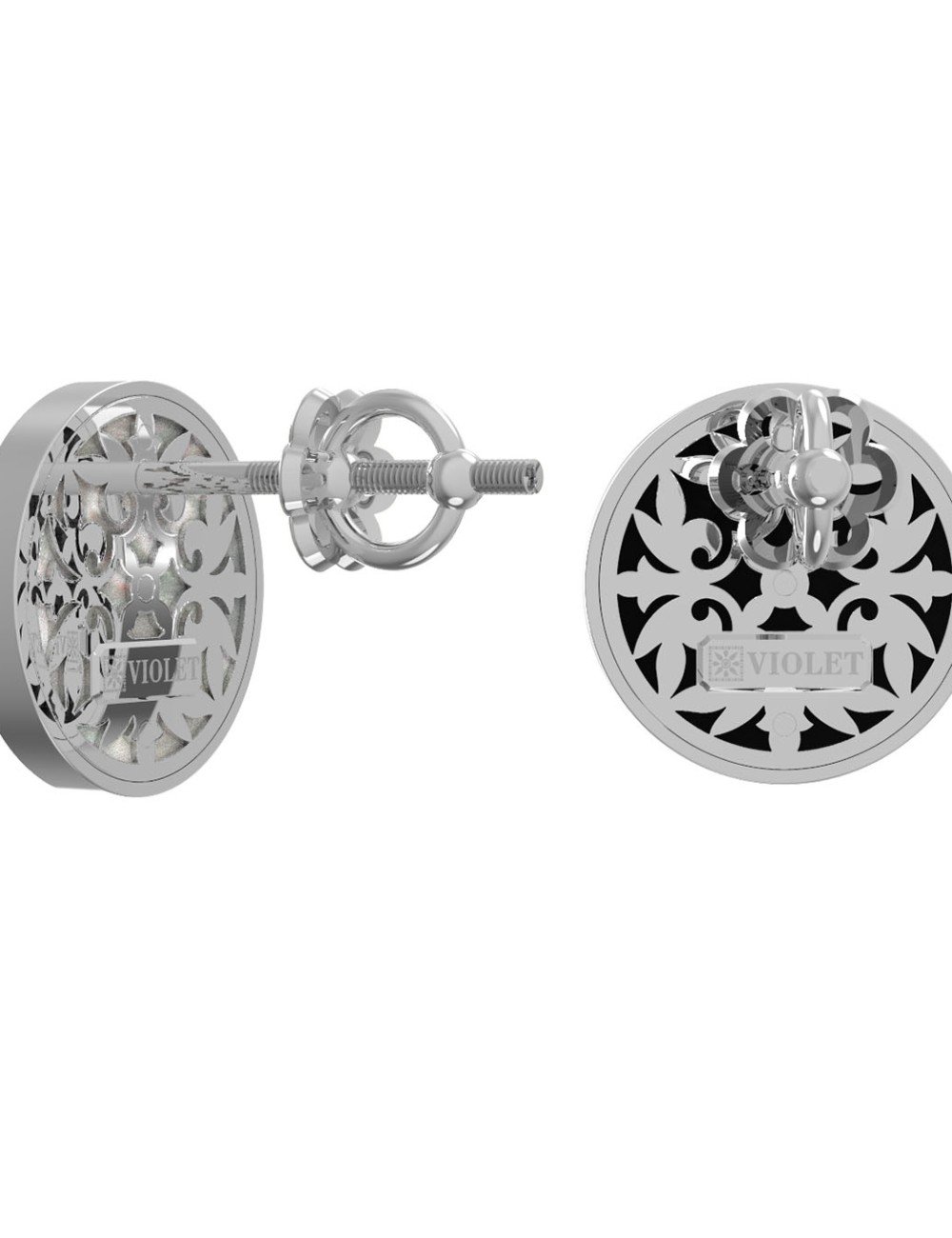 Серьги из белого золота c ониксом и перламутром