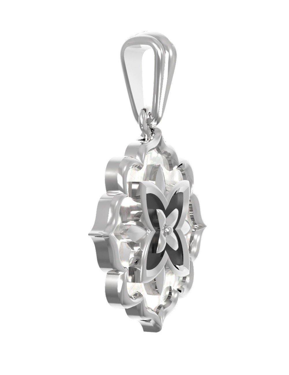 Подвеска из белого золота c ониксом и перламутром