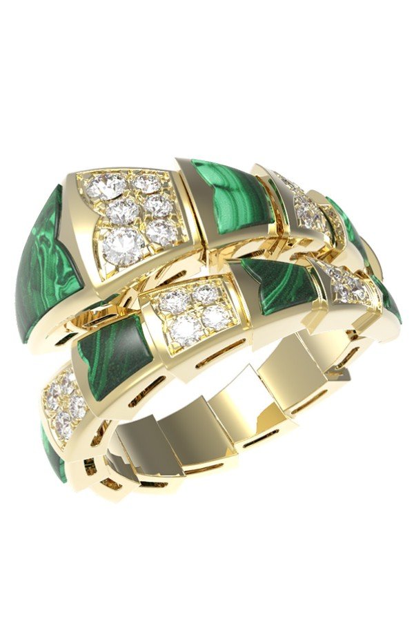 Кольцо из лимонного золота c бриллиантами и малахитом