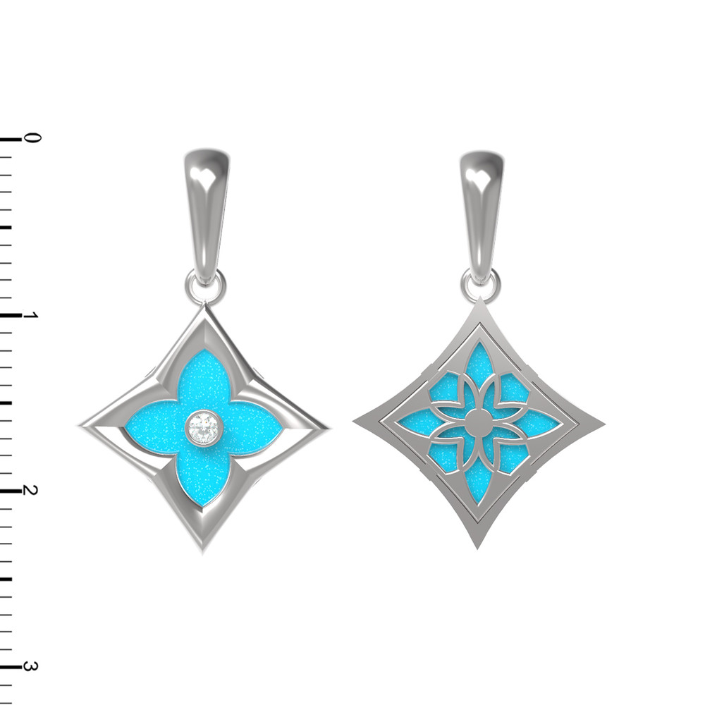 Подвеска из белого золота 585 пробы c бриллиантами и бирюзой