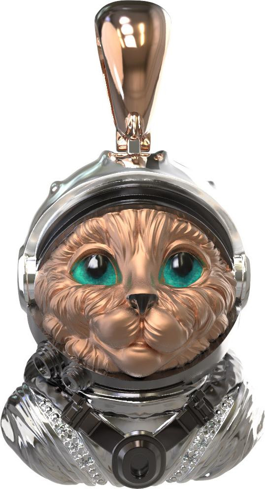 Подвеска из красного золота 585 пробы c эмалью, бриллиантами и рубином