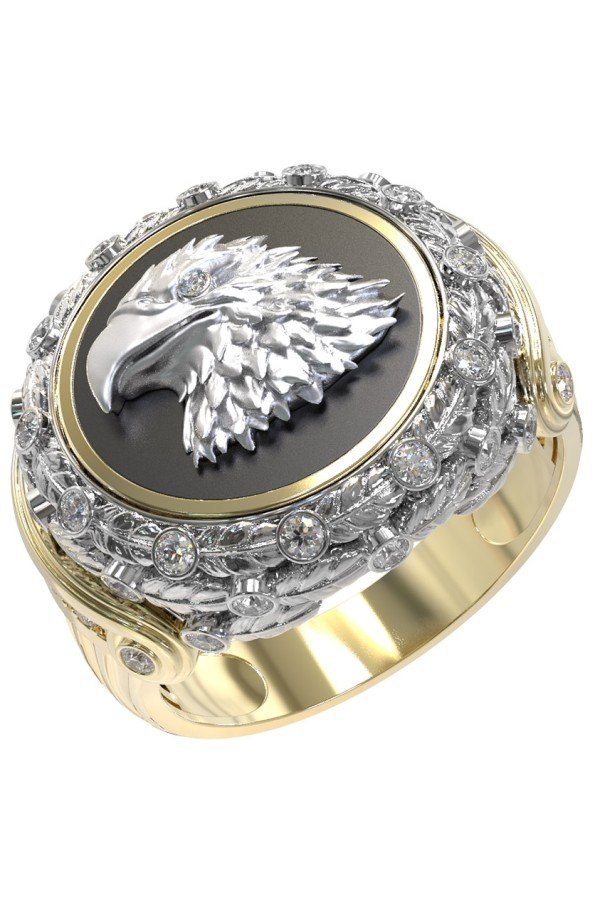 Кольцо из лимонного золота c бриллиантами и ониксом