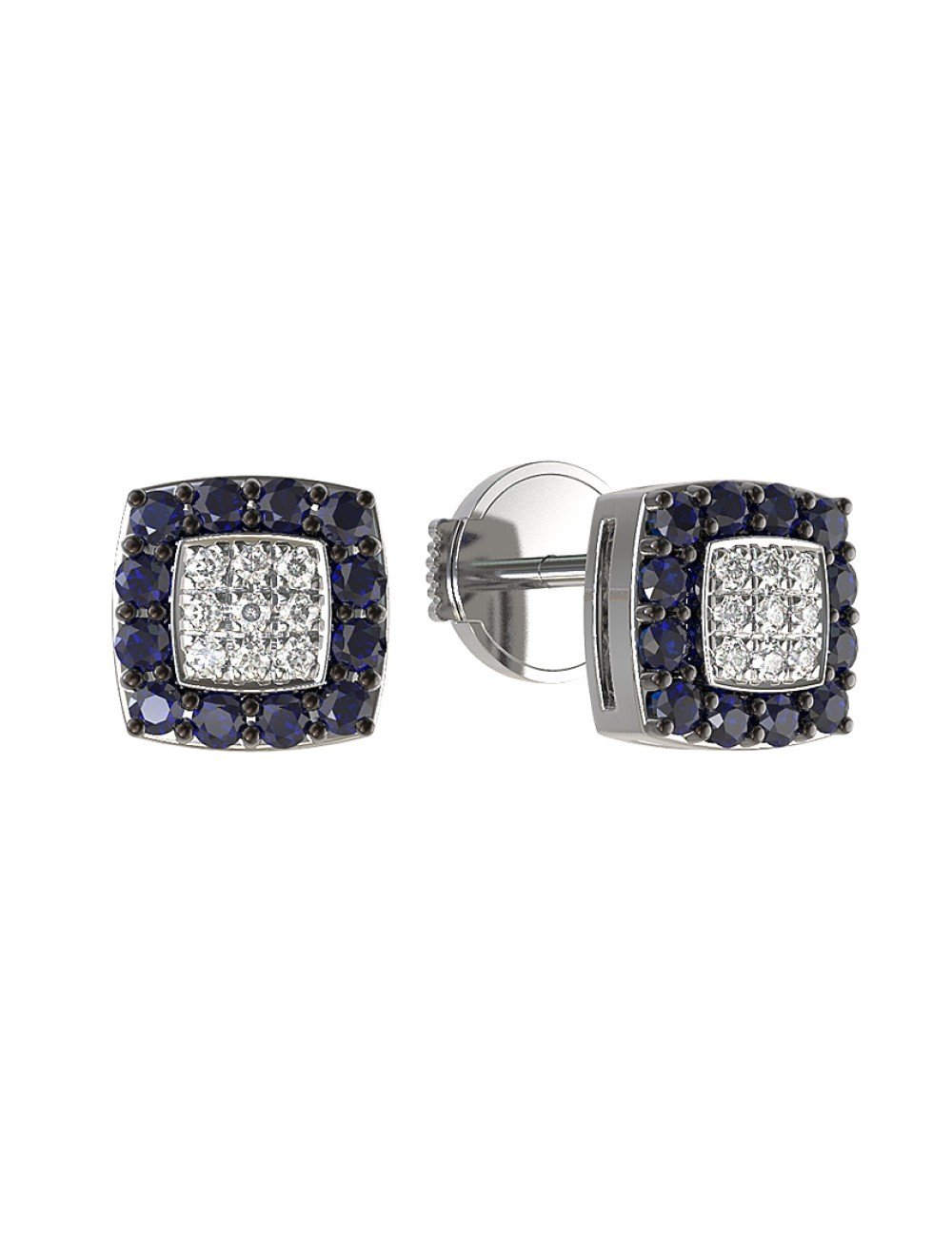 Серьги из белого золота c бриллиантами и сапфиром