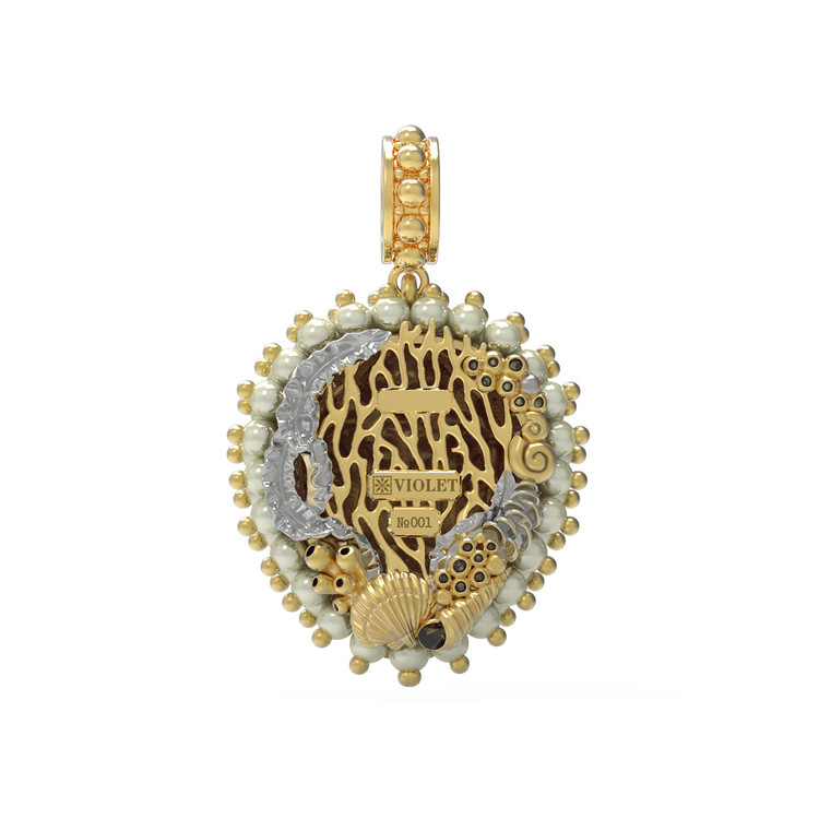 Подвеска из лимонного золота 585 пробы c эмалью и жемчугом