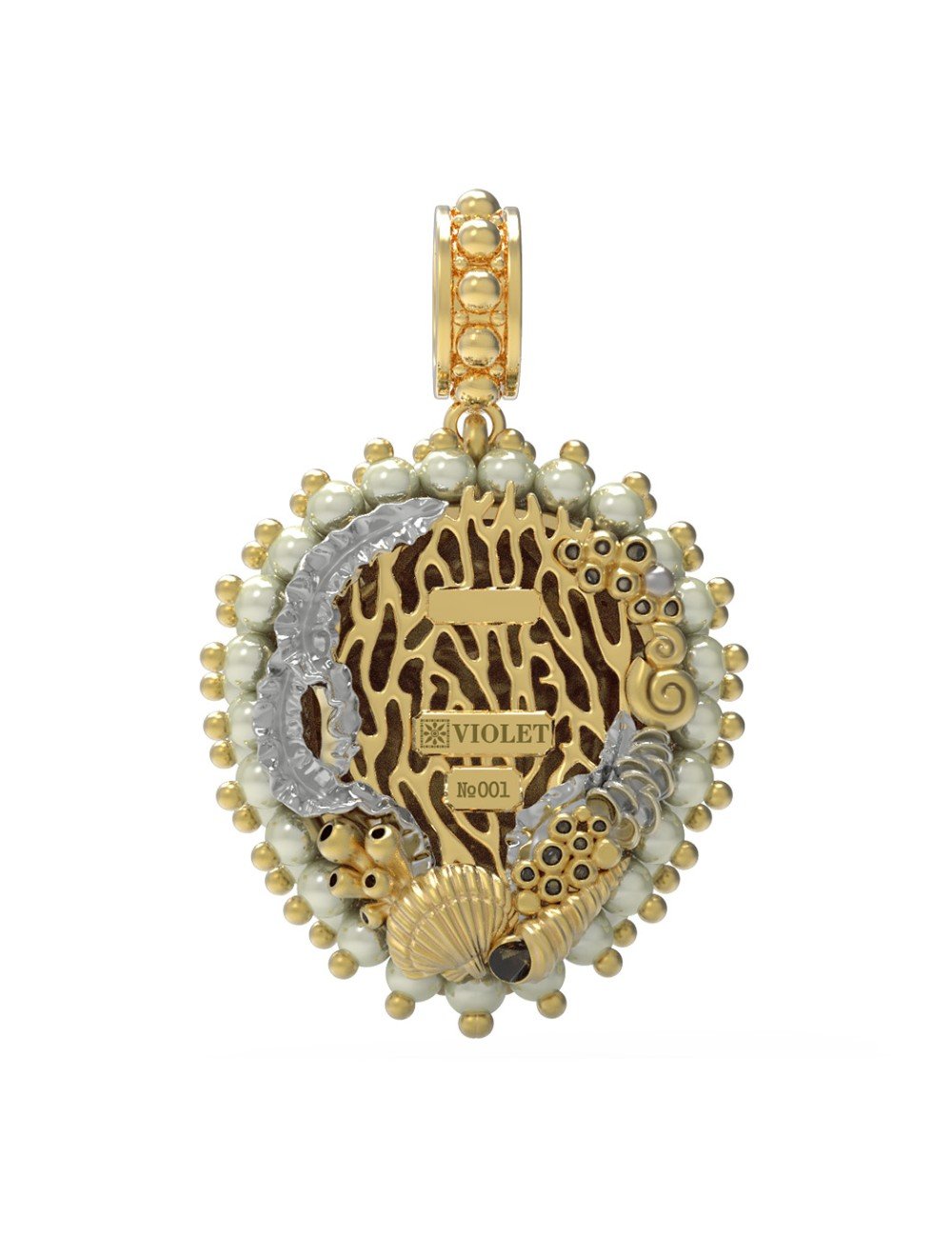 Подвеска из лимонного золота c эмалью и жемчугом