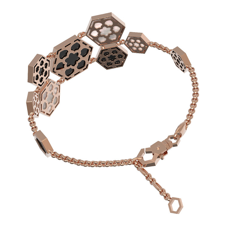 Браслет из красного золота 585 пробы c ониксом и перламутром