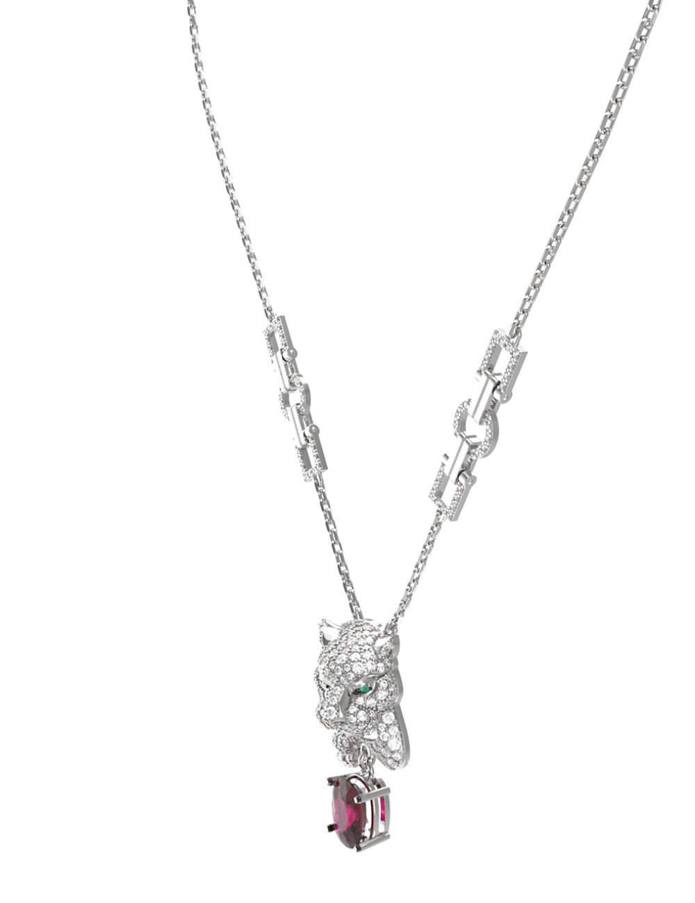 Колье из белого золота c бриллиантами, рубином и изумрудом