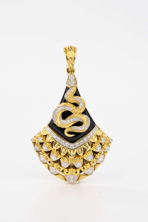 Подвеска из лимонного золота 585 пробы c бриллиантами и ониксом