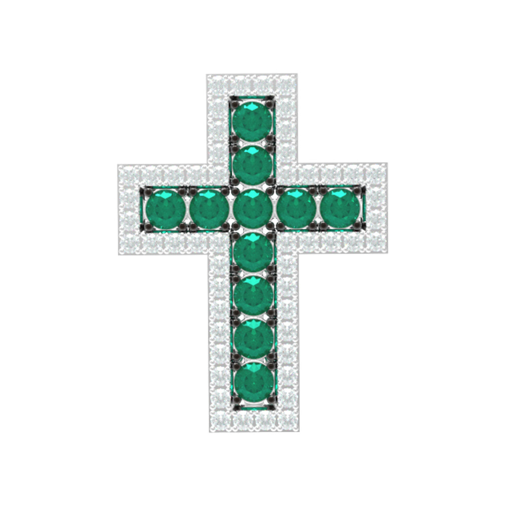 Крест из красного золота 585 пробы c бриллиантами и изумрудом