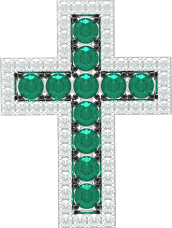 Крест из красного золота 585 пробы c бриллиантами и изумрудом