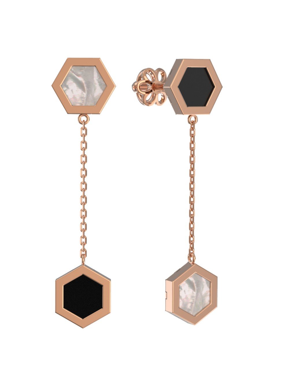 Серьги из золота c ониксом и перламутром