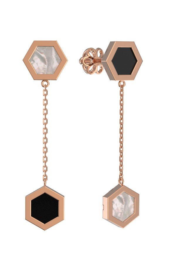 Серьги из золота c ониксом и перламутром