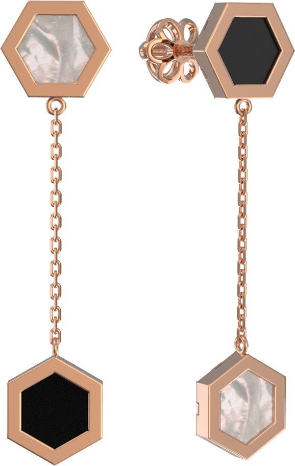 Серьги из золота c ониксом и перламутром