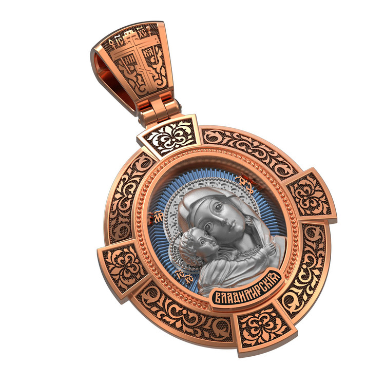 Нательная икона из красного золота 585 пробы c эмалью