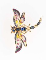 Кольцо из золота c фианитом, рубином, сапфиром и эмалью