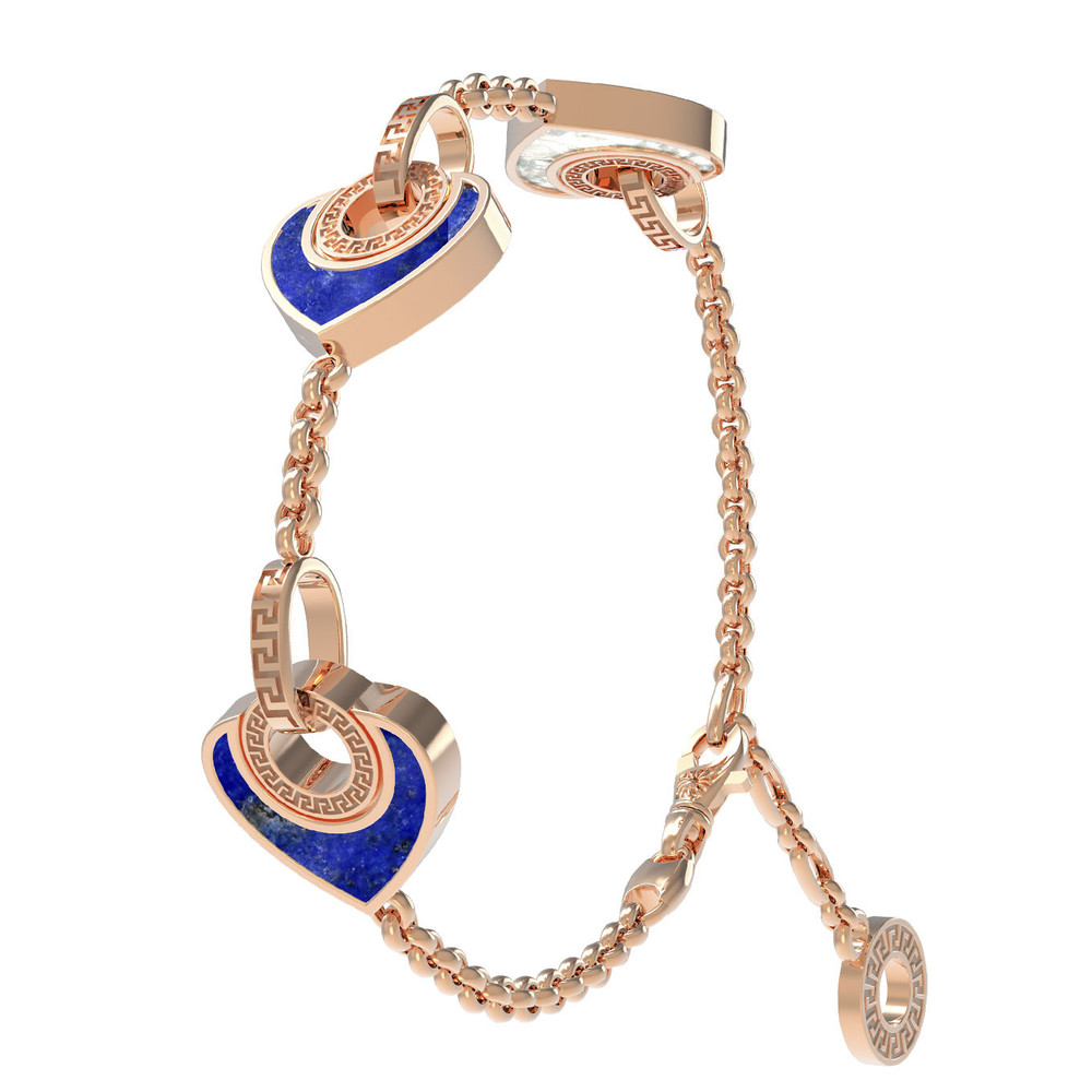 Браслет из красного золота 585 пробы c лазуритом и перламутром