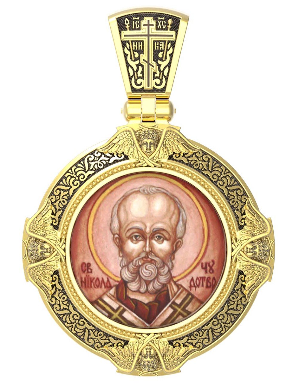 Образок из лимонного золота c эмалью, иконописью и темперой