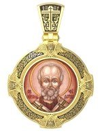 Образок из лимонного золота c эмалью, иконописью и темперой