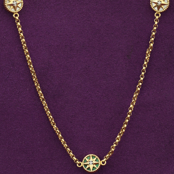 Колье из лимонного золота 585 пробы c бриллиантами, малахитом и перламутром