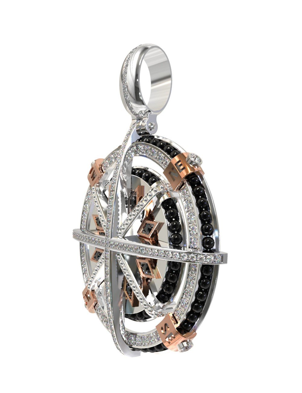 Подвеска из белого золота c эмалью, бриллиантами и ониксом