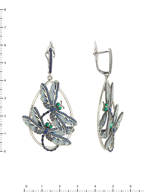 Серьги из белого золота 585 пробы c сапфиром и эмалью