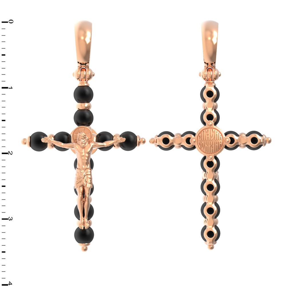 Крест из красного золота 585 пробы c ониксом