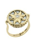 Кольцо из лимонного золота c бриллиантами, ониксом и перламутром