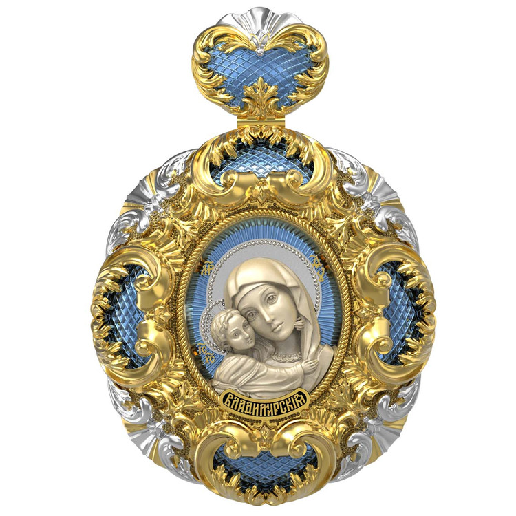 Нательная икона из лимонного золота 585 пробы c эмалью и бивнем мамонта