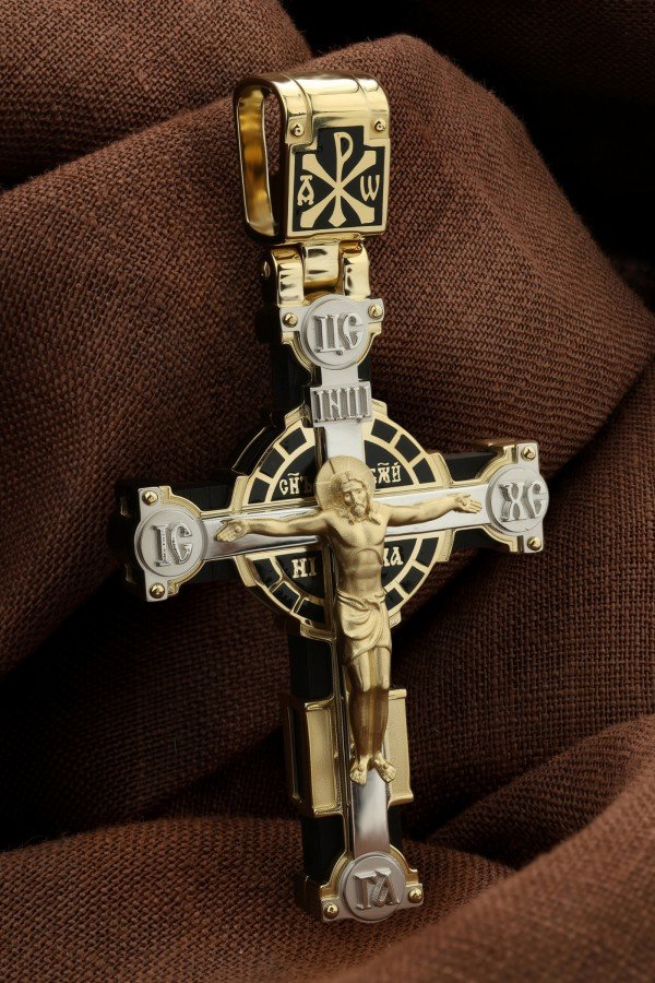 Крест из лимонного золота c эмалью и эбеновым деревом