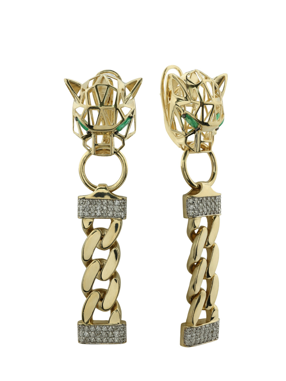 Серьги из лимонного золота 585 пробы c бриллиантами и изумрудом