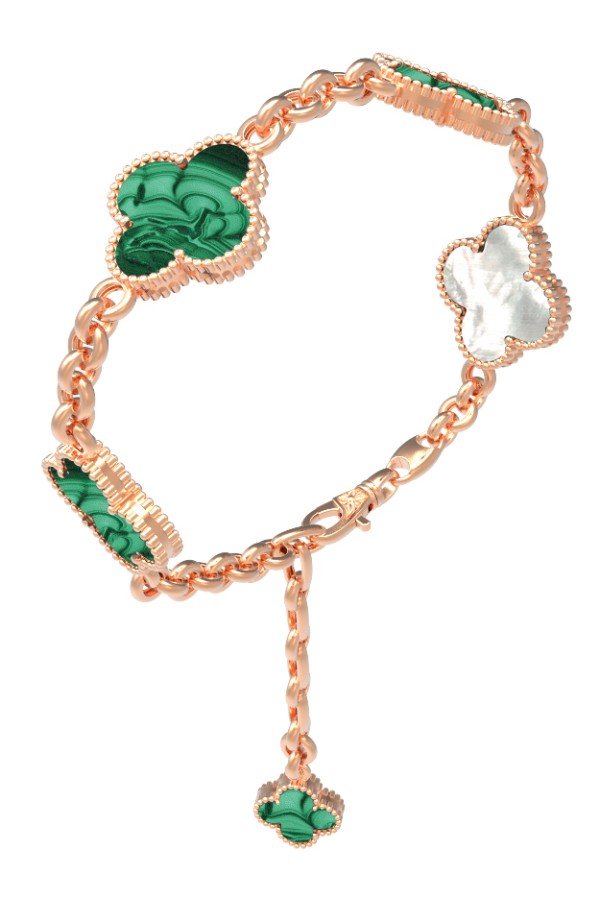 Браслет из золота c малахитом и перламутром