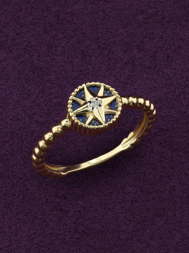 Кольцо из лимонного золота 585 пробы c бриллиантами и лазуритом