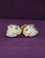 Серьги из лимонного золота c бриллиантами, изумрудом и перламутром