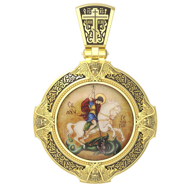 Нательная икона из лимонного золота 585 пробы c эмалью, иконописью и темперой
