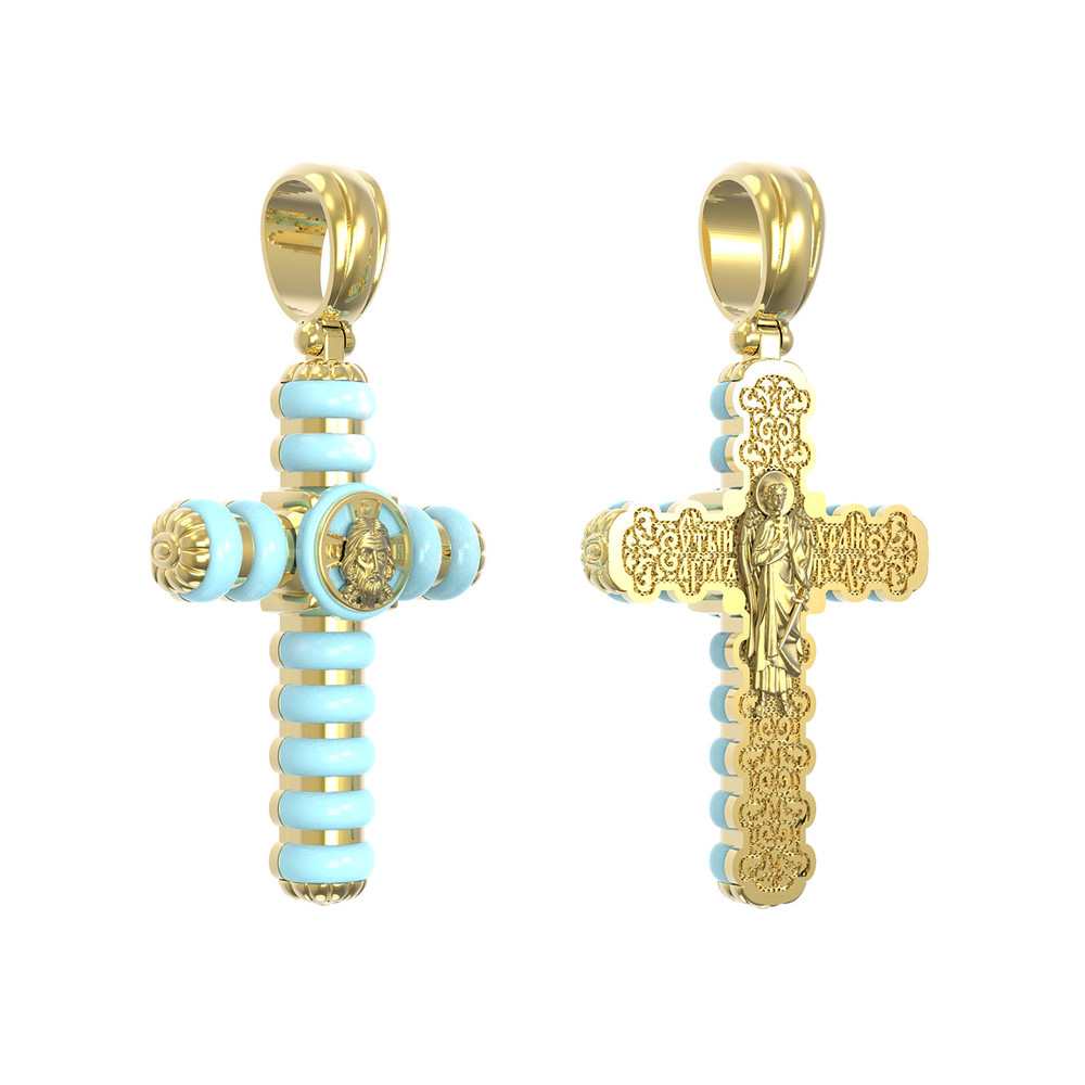 Крест из лимонного золота 585 пробы c бирюзой