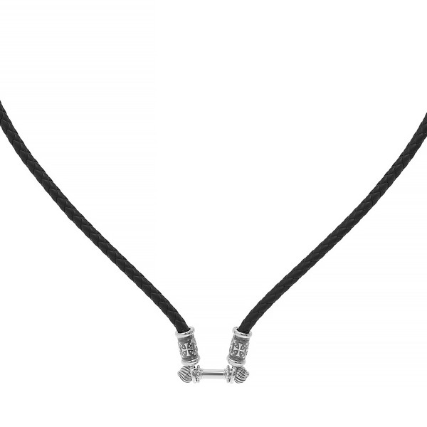 Цепь-шнурок кожа из белого золота 585 пробы c кожаным шнурком