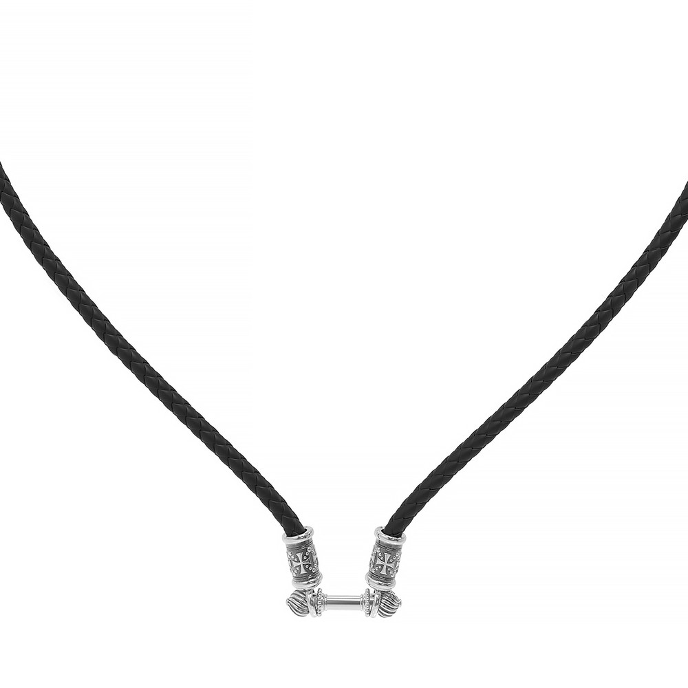 Цепь-шнурок кожа из белого золота 585 пробы c кожаным шнурком