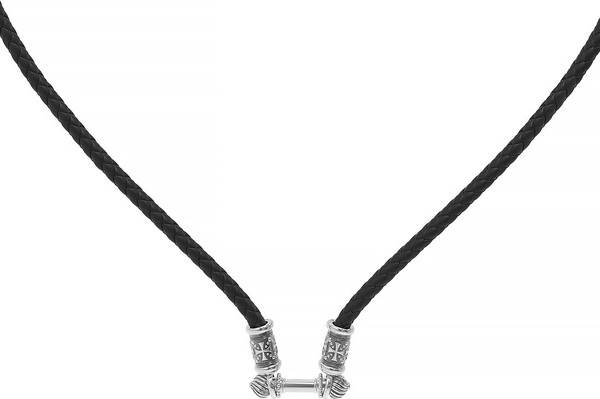 Цепь-шнурок кожа из белого золота 585 пробы c кожаным шнурком