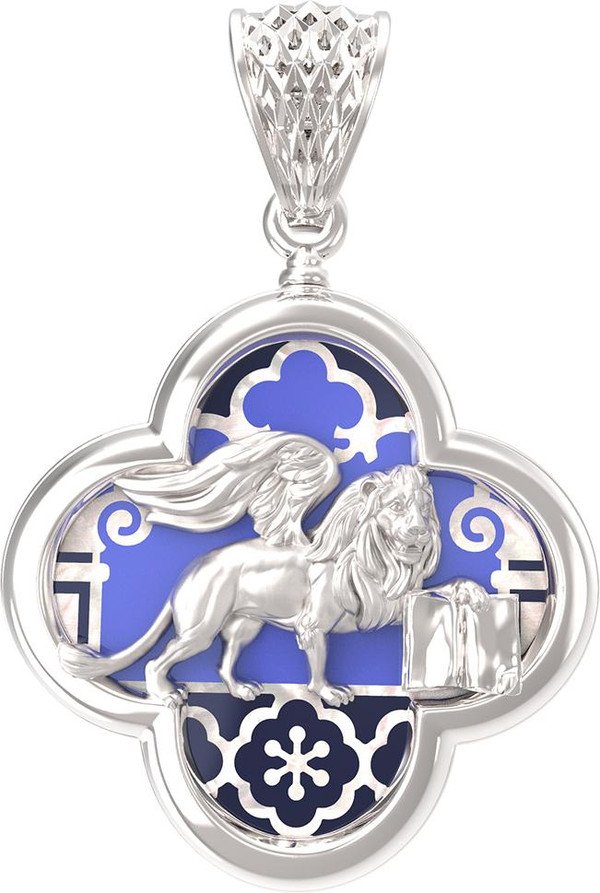 Подвеска из белого золота 585 пробы c эмалью и перламутром