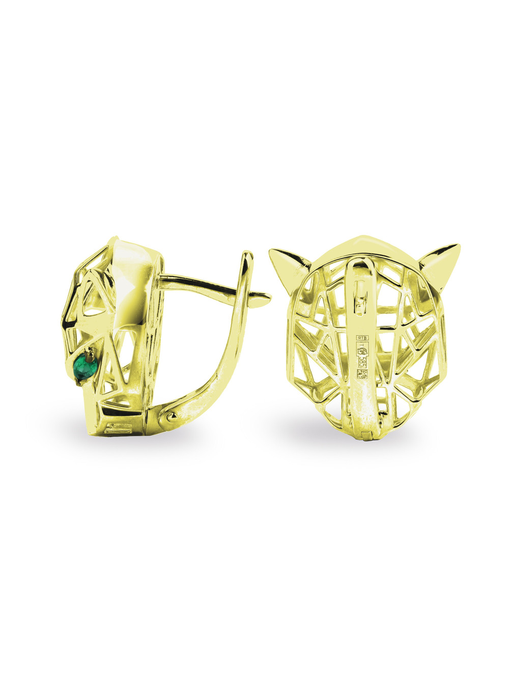 Серьги из лимонного золота 585 пробы c изумрудом