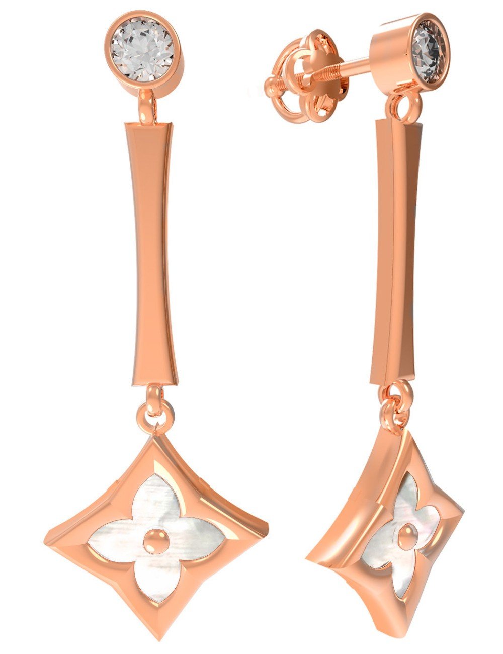 Серьги из золота c фианитом и перламутром