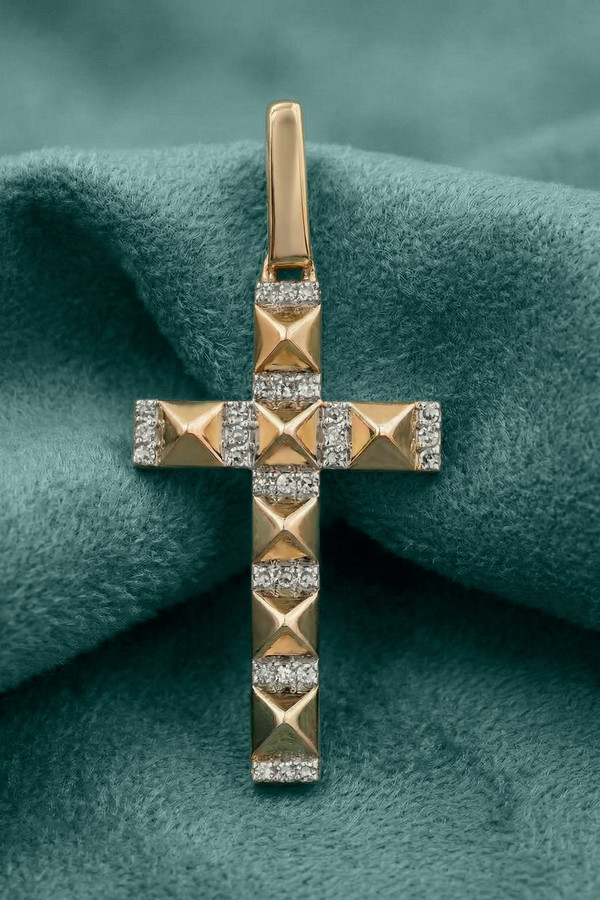 Крест из красного золота 585 пробы c бриллиантами