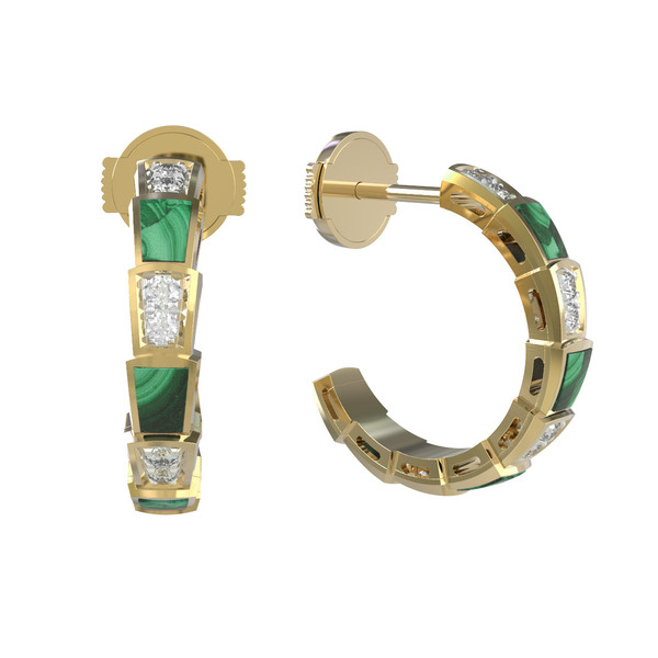 Серьги из лимонного золота 585 пробы c бриллиантами и малахитом